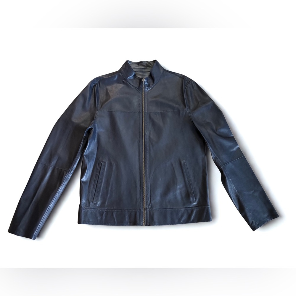 Imported Leather Jacket – Midnight Blue / Plaid